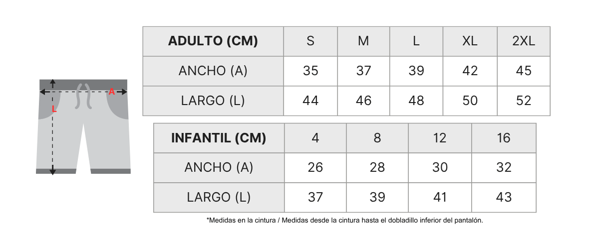 Gu&iacute;a de tallas pantal&oacute;n deportivo Dortmund de Roly