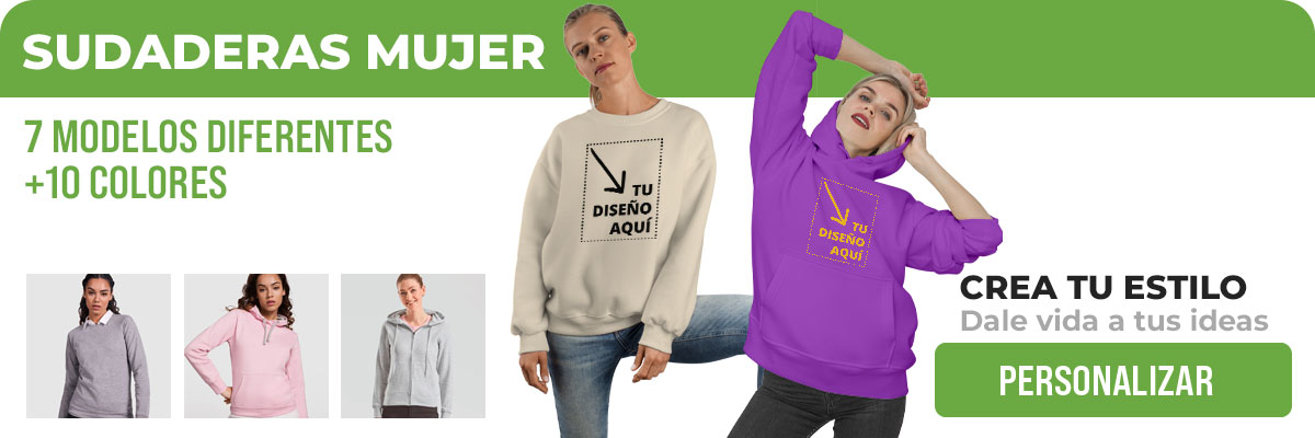 Sudaderas personalizadas para mujer con dise&ntilde;o propio: con o sin capucha, entalladas y con cremallera