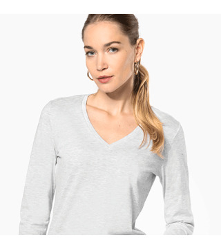 CAMISETA MUJER PREMIUM M/L CUELLO PICO K382